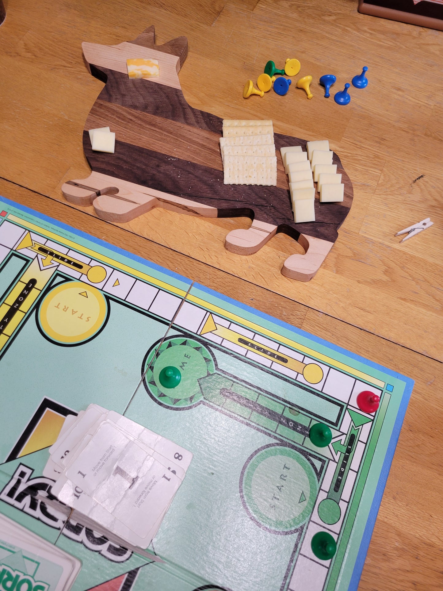 Corgi Dog Charcuterie board handmade from oak, walnut, maple. monopoly snack