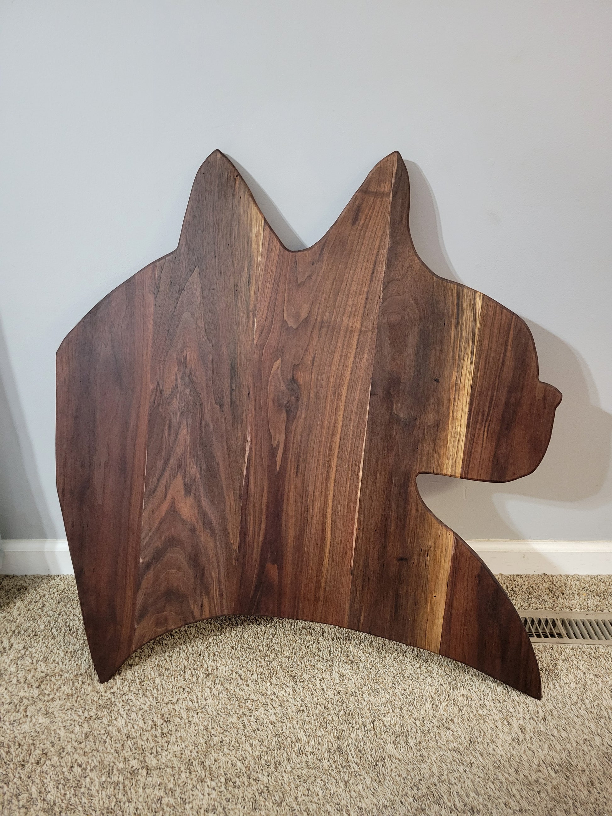 Giant Cat Head silhouette Charcuterie, Animal, foodie made from Walnut.