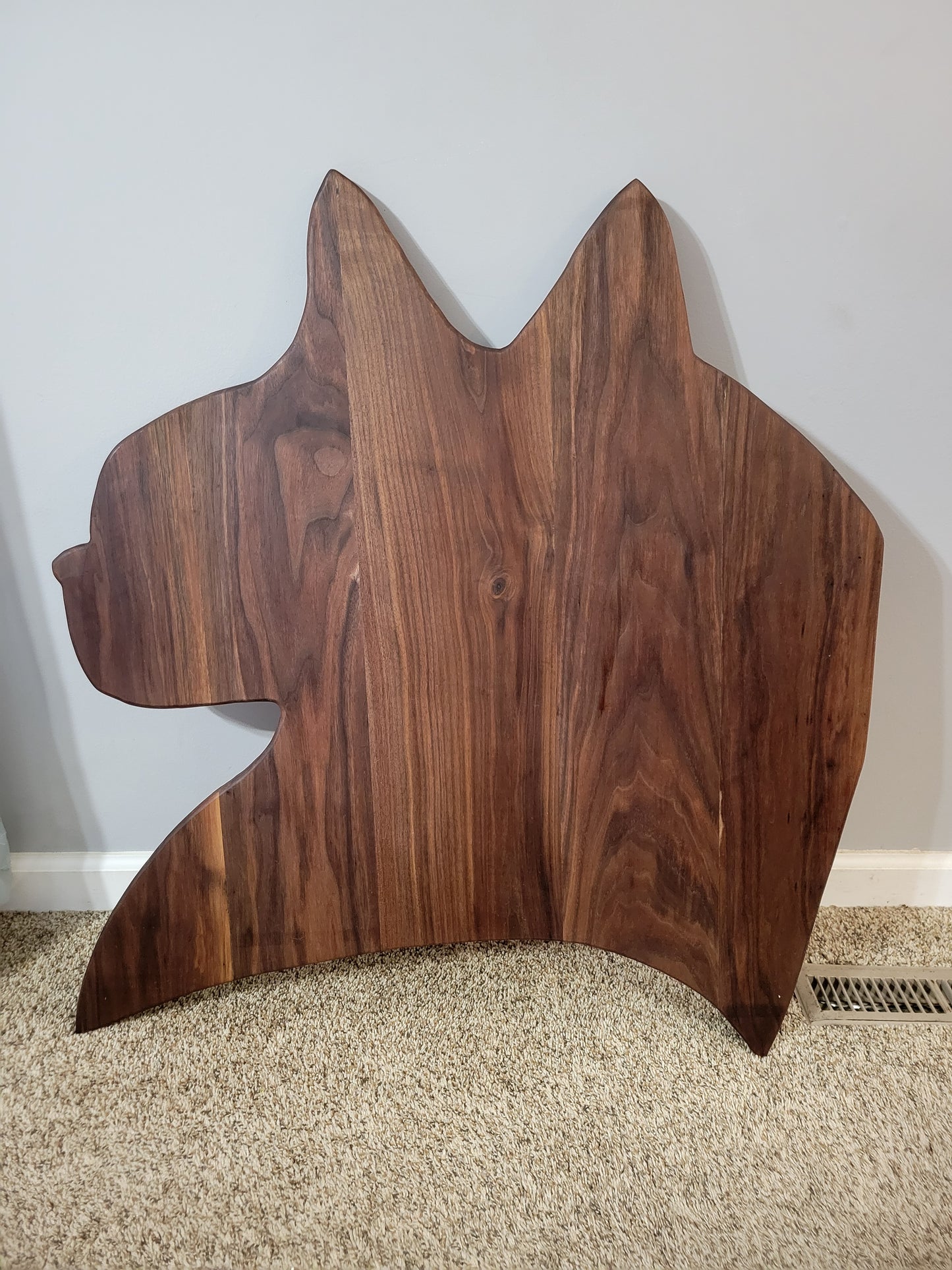 Giant Cat Head silhouette Charcuterie, Animal, foodie made from Walnut.