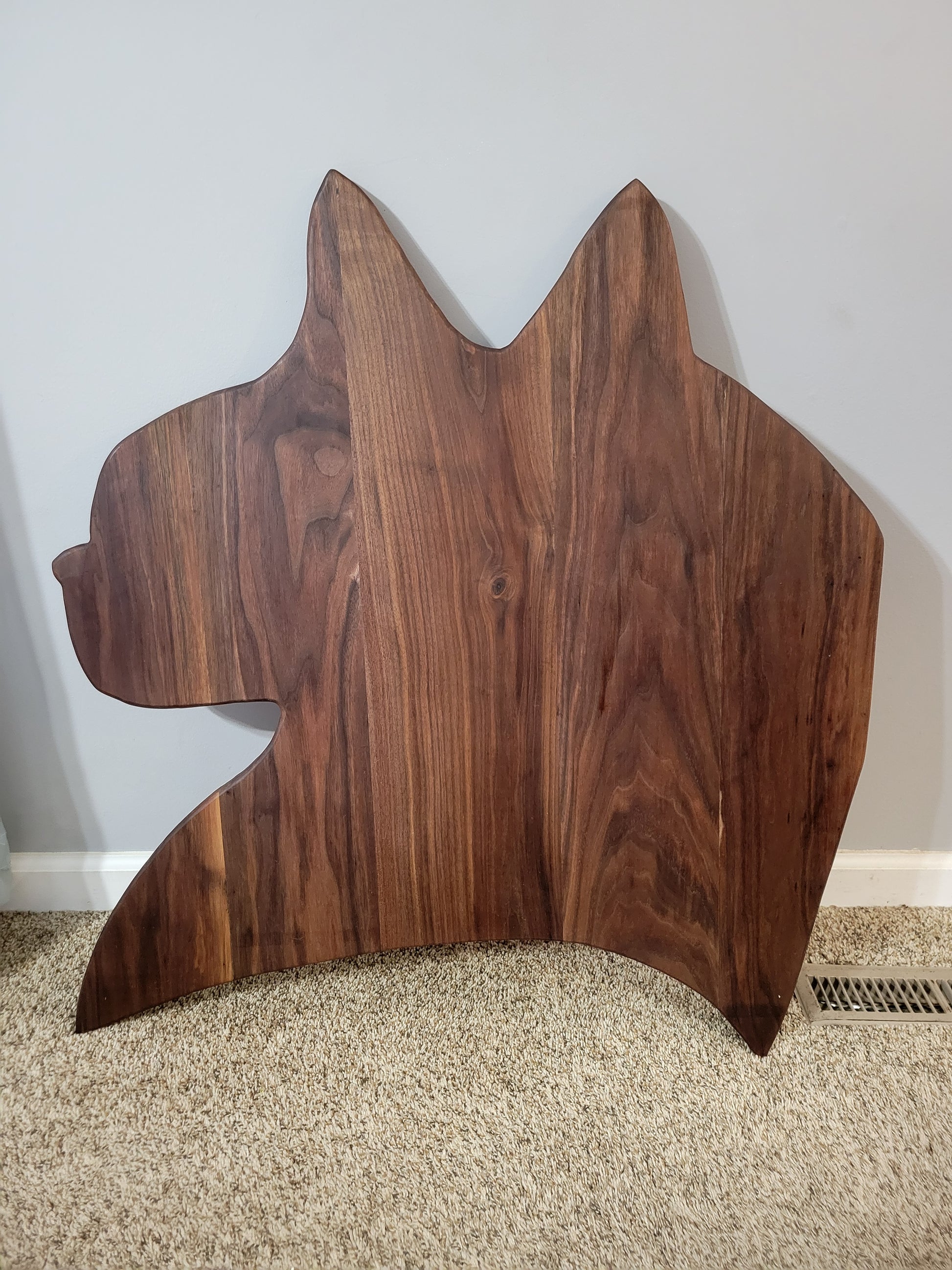 Giant Cat Head silhouette Charcuterie, Animal, foodie made from Walnut.